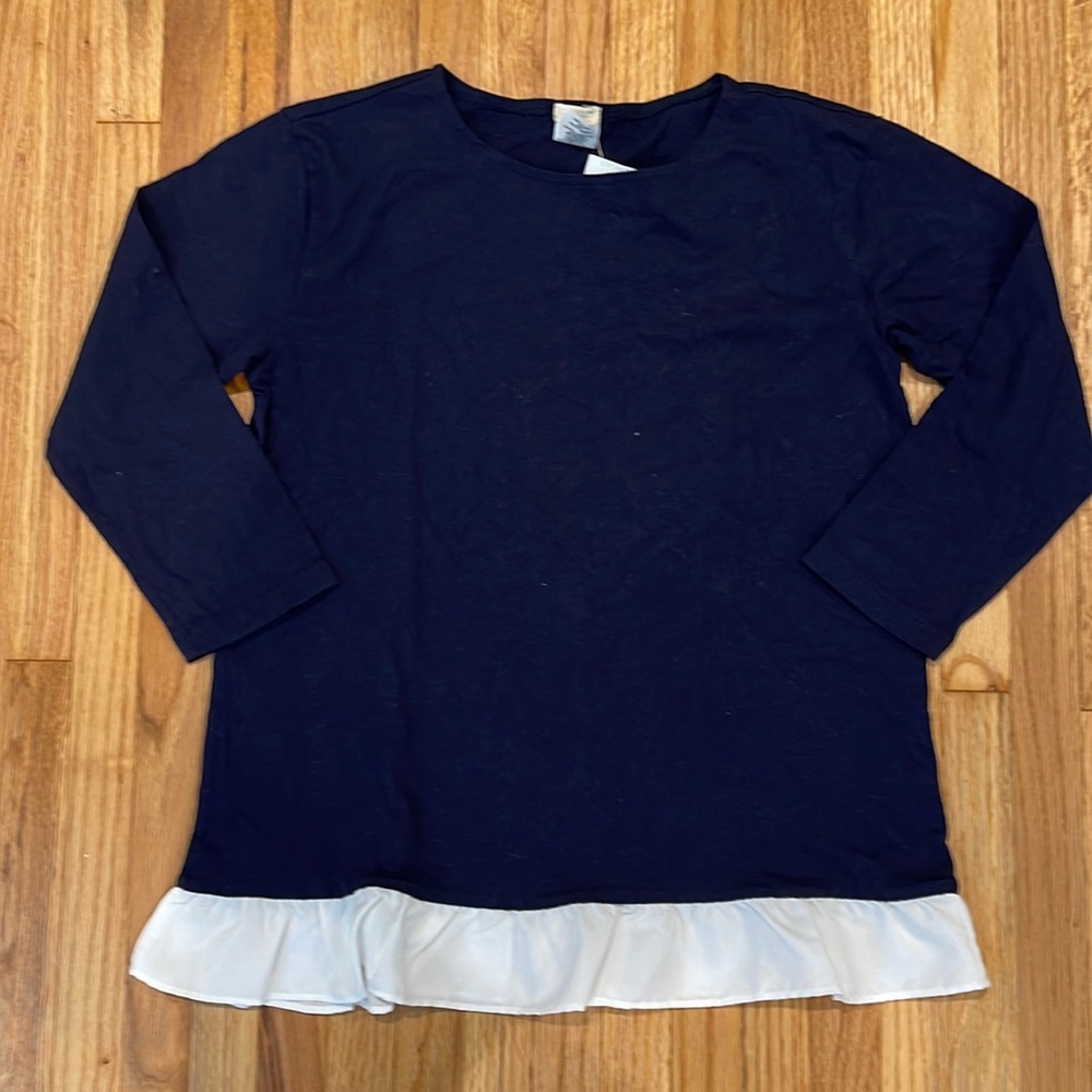J CREW Girls 3/4 Sleeve Ruffle Hem Tee